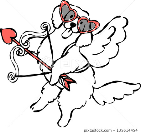 Valentine Dog Cupid Outline Golden Retriever with Arrow and Bow Whimsical Hand Drawn Valentine Dog Cupid Outline Golden Retriever with Arrow and Bow Whimsical Hand Drawn 135614454
