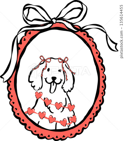 Valentine Dog Outline Golden Retriever in Vintage Oval Frame Whimsical Hand Drawn Valentine Dog Outline Golden Retriever in Vintage Oval Frame Whimsical Hand Drawn 135614455