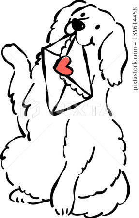 Valentine Dog Outline Golden Retriever with love letter in mouth Whimsical Hand Drawn Valentine Dog Outline Golden Retriever with love letter in mouth Whimsical Hand Drawn 135614458