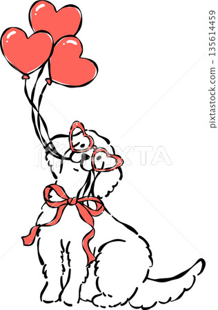 Valentine Dog Outline Golden Retriever with Heart Balloons in mouth Whimsical Hand Drawn Valentine Dog Outline Golden Retriever with Heart Balloons in mouth Whimsical Hand Drawn 135614459