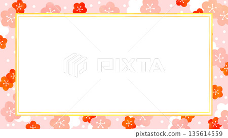 Cute frame material of plum blossoms and polka dots 135614559
