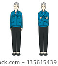 Illustration of a senior man standing upright with his arms crossed in work clothes 135615439