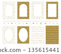 Set of hand-drawn gold frame and border of stars and moons, A4 vertical size, background material Set of hand-drawn gold frame and border of stars and moons, A4 vertical size, background material 135615441