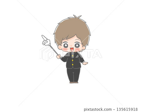 一名男學生用指示棒進行講解 一名男學生用指示棒進行講解 135615918