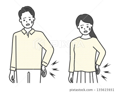 Vector illustration of men and women suffering from back pain Vector illustration of men and women suffering from back pain 135615931