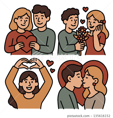 Couple love romance heart flower happy relationship affection kiss valentine. Romantic couple sharing heart giving flowers making heart gesture and kissing expressing love and happiness Couple love romance heart flower happy relationship affection kiss valentine. Romantic couple sharing heart giving flowers making heart gesture and kissing expressing love and happiness 135616152