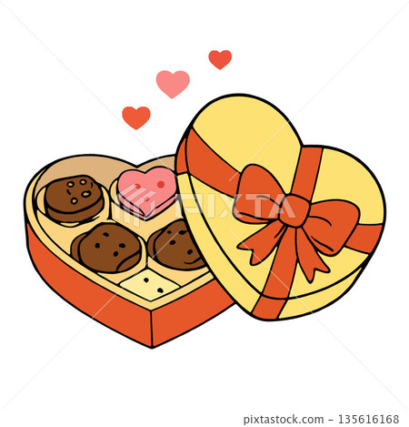 Heart shaped chocolate box, red ribbon, sweet treat, romantic gift, love, cute, happy Heart shaped chocolate box, red ribbon, sweet treat, romantic gift, love, cute, happy 135616168