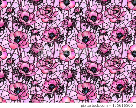 海葵彩色玻璃無縫圖案 B-1' 135616500