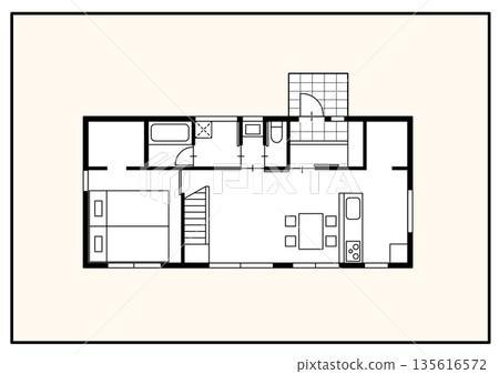 Simple detached house floor plan - living/dining room and bedroom floor plan illustration 135616572