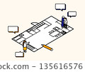 一對夫婦正在討論房屋平面圖的等距插圖 135616576