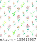 Watercolor Pink Ditsy Floral Seamless Pattern 135616937