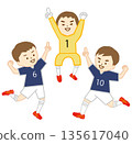 Boys celebrate winning a soccer game and pose as number one 135617040
