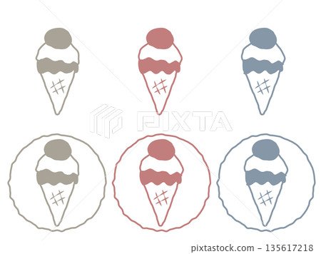 一幅輕鬆隨興的手繪三層冰淇淋插圖，採用時尚的配色方案和微妙的色彩。 135617218