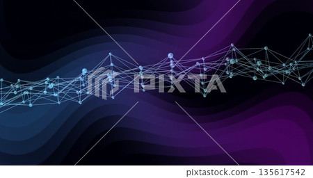 Displaying glowing wave-like network inside virtual environment with spherical nodes and thin lines Displaying glowing wave-like network inside virtual environment with spherical nodes and thin lines 135617542