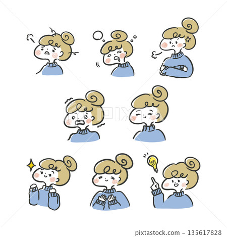 一組8種母親育兒時的臉部表情 135617828