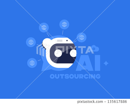 AI outsourcing helps business use machine learning, chatbots, vision, generative models, consulting to build smart products, cut cost, grow faster with expert teams and strategy vector illustration 135617886