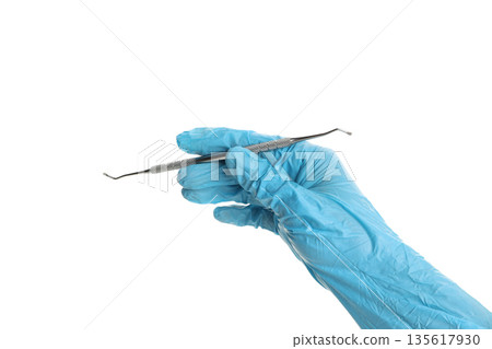A gloved hand demonstrates a dental tool for care, PNG 135617930