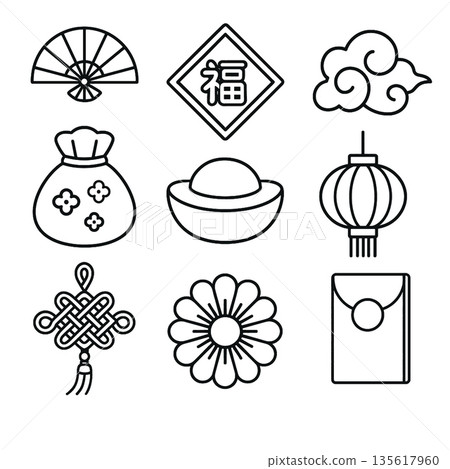 Chinese new year outline icon luck festival culture symbol tradition 135617960