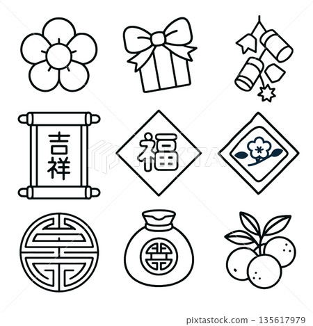 Lucky symbol festival icon Chinese New Year line art outline Lucky symbol festival icon Chinese New Year line art outline 135617979