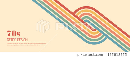 Stripe rainbow groovy. Retro graphic background with grunge texture, flowing waves and artistic lines for prints and wallpaper. Vintage vector illustration Stripe rainbow groovy. Retro graphic background with grunge texture, flowing waves and artistic lines for prints and wallpaper. Vintage vector illustration 135618555