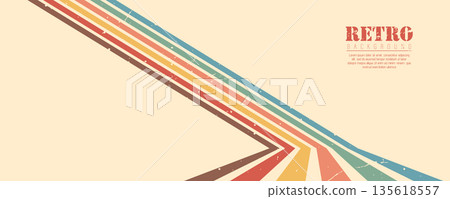 Stripe rainbow groovy. Retro 70s style banner with bold lines and colorful stripes. Vintage graphic design or wall art. Vector illustration Stripe rainbow groovy. Retro 70s style banner with bold lines and colorful stripes. Vintage graphic design or wall art. Vector illustration 135618557