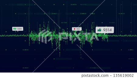 Displaying green waveform, showing comment icon 1303, play icon 923 and thumbs-up icon 9314 in UI 135619002