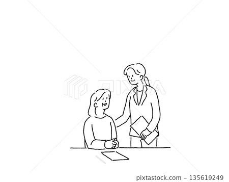 Senior woman and woman in suit, consultation, line drawing, 135619249