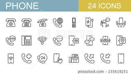 Line icon set about mobile phones, landlines, fax and making calls 135619251