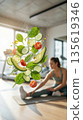 Fresh Green Vegetable Salad Ingredients fitness background 135619346