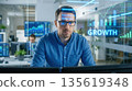 Businessman analyzing financial growth graph with holographic chart 135619348