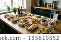 Modern Healthy Meal Prep with Glass Containers on Kitchen Table 135619352