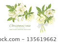 Watercolor bouquet of white Christmas roses 135619662