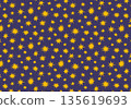 Cute flat vintage seamless pattern. Party print with yellow stars, blurs, sparks of different size and shapes on purple background. Printable wrapping paper decor for holidays, carnivals, festivals.  135619693