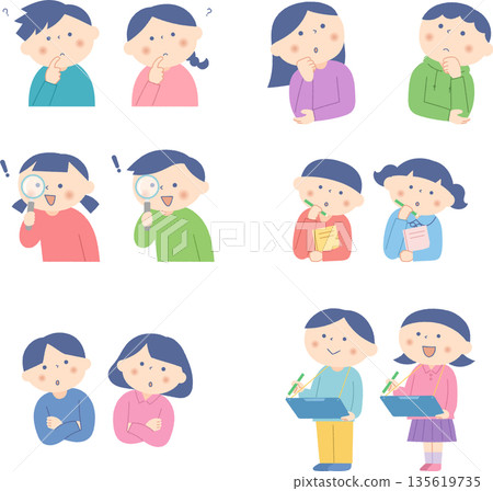 一組關於思考的孩子的插圖 一組關於思考的孩子的插圖 135619735