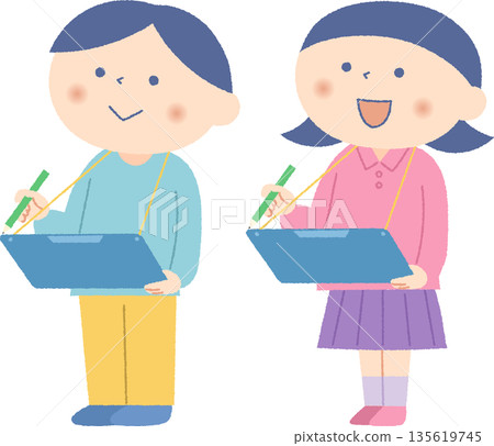 在戶外學習的男孩女孩們 在戶外學習的男孩女孩們 135619745