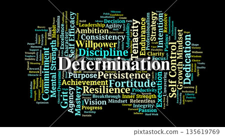 Determination Word Cloud. Key Concepts For Psychological Resilience And Success 135619769
