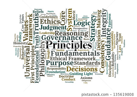 Principles Word Cloud. Core Concepts of Foundational Truths and Ethical Frameworks 135619808