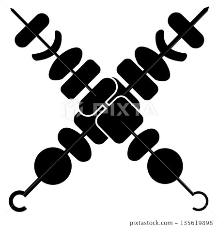 Crossed grilled shish kebab on skewers stick icon. Meat kebab on skewers stick illustration symbol. Crossed kebabs on skewers sign. Picnic with grill meat logo. flat style. Crossed grilled shish kebab on skewers stick icon. Meat kebab on skewers stick illustration symbol. Crossed kebabs on skewers sign. Picnic with grill meat logo. flat style. 135619898
