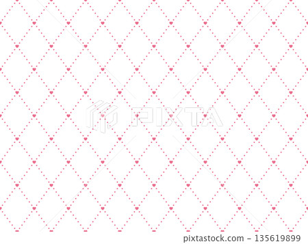 Seamless illustration of a diamond pattern background with cute hearts and dots (pink) Seamless illustration of a diamond pattern background with cute hearts and dots (pink) 135619899