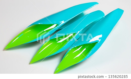 A set of four green and blue objects with a green stripe 135620285