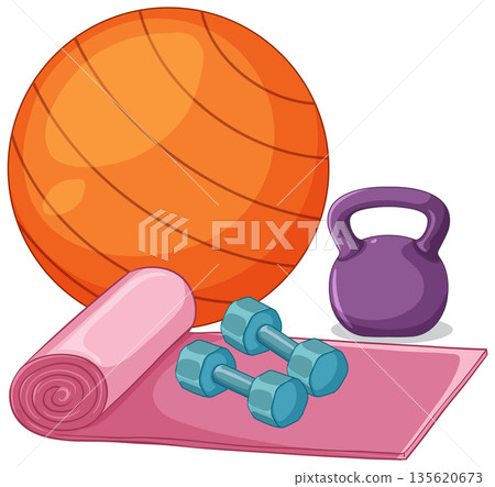 Fitness Equipment Set with Exercise Ball Kettlebell Dumbbells and Yoga Mat 135620673