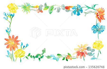 水彩畫。向量植物插圖,帶有水彩筆觸。色彩繽紛的花卉水彩背景。春季植物。 水彩畫。向量植物插圖,帶有水彩筆觸。色彩繽紛的花卉水彩背景。春季植物。 135620748