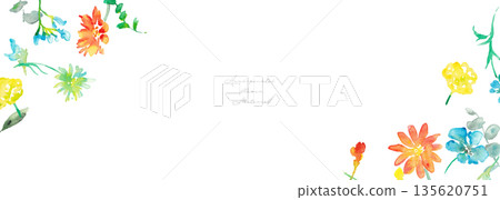 水彩畫。向量植物插圖，帶有水彩筆觸。色彩繽紛的花卉水彩背景。春季植物。 135620751