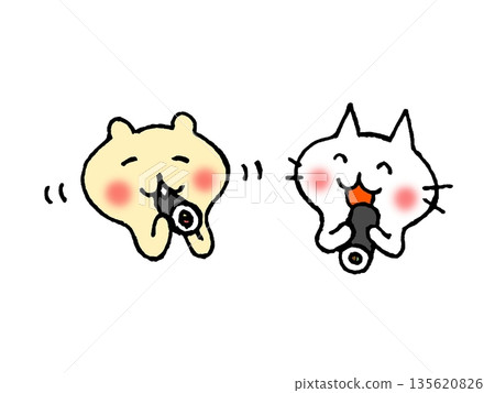 Illustration of cute animals eating ehomaki on Setsubun Illustration of cute animals eating ehomaki on Setsubun 135620826