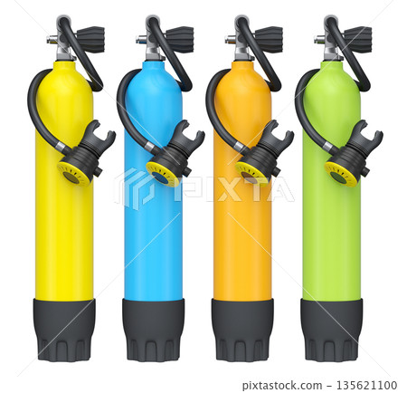 Set of diving tank full oxygen for snorkeling on white background. Set of diving tank full oxygen for snorkeling on white background. 135621100