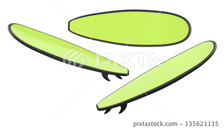 Set of surfboard for summer surfing on surf board on white background. 135621115