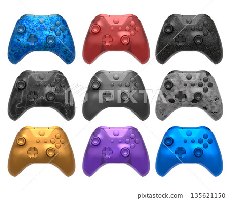 Collection of gaming controllers isolated on white background with clipping path 135621150