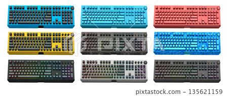 Collection of mechanical keyboards isolated on white background with clipping path Collection of mechanical keyboards isolated on white background with clipping path 135621159