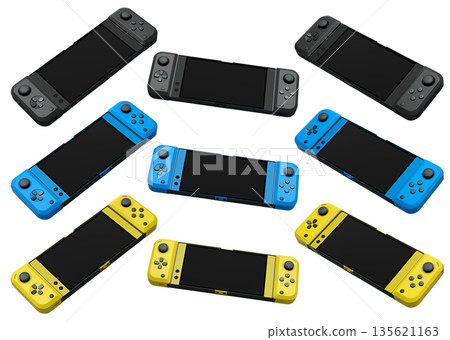 Realistic video game controllers console attached to mobile phone isolated on white Realistic video game controllers console attached to mobile phone isolated on white 135621163
