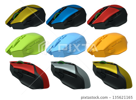 Set of wireless gaming computer mouse isolated on white background Set of wireless gaming computer mouse isolated on white background 135621165